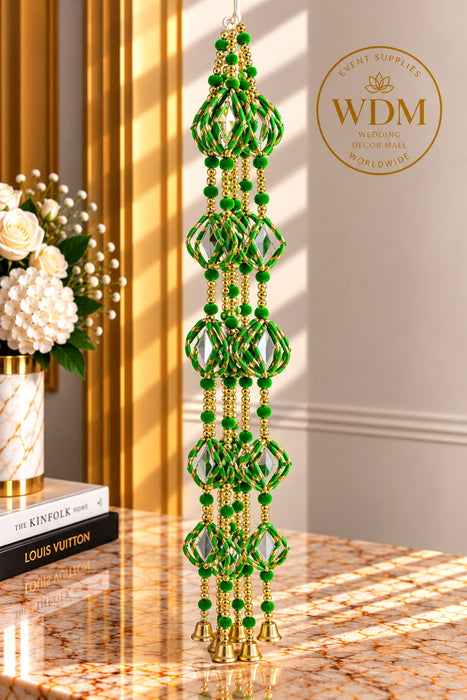 Beaded Hanging Garland with Gold Bell Accents - Set of 5