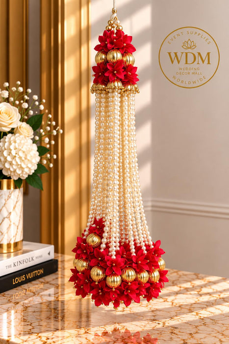 Pearl Floral Hanging Garland with Gold Lotus Accent