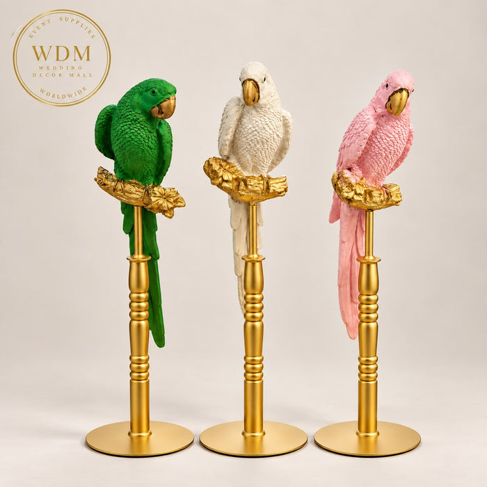 Fiberglass Parrot with Gold Stand for Décor
