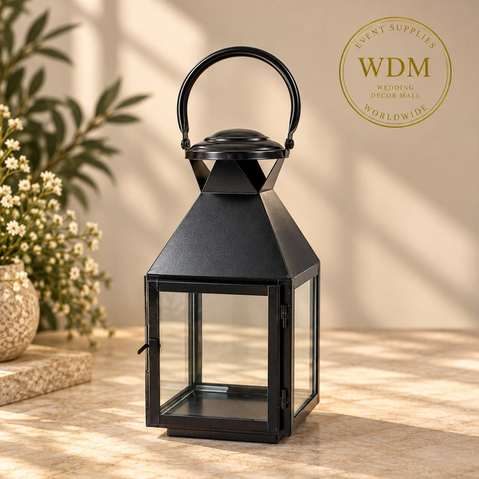 Antique Black Metal Rectangular Lantern with Glass Panels (53)