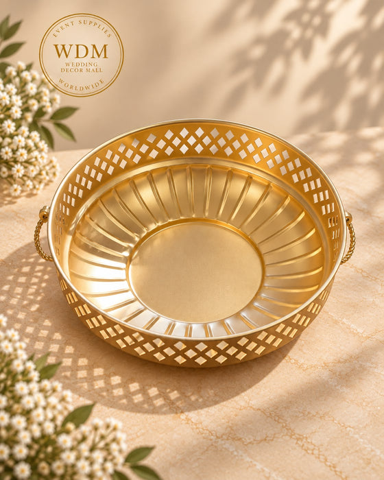 Gold Metal Ribbed Bowl Vase (46)