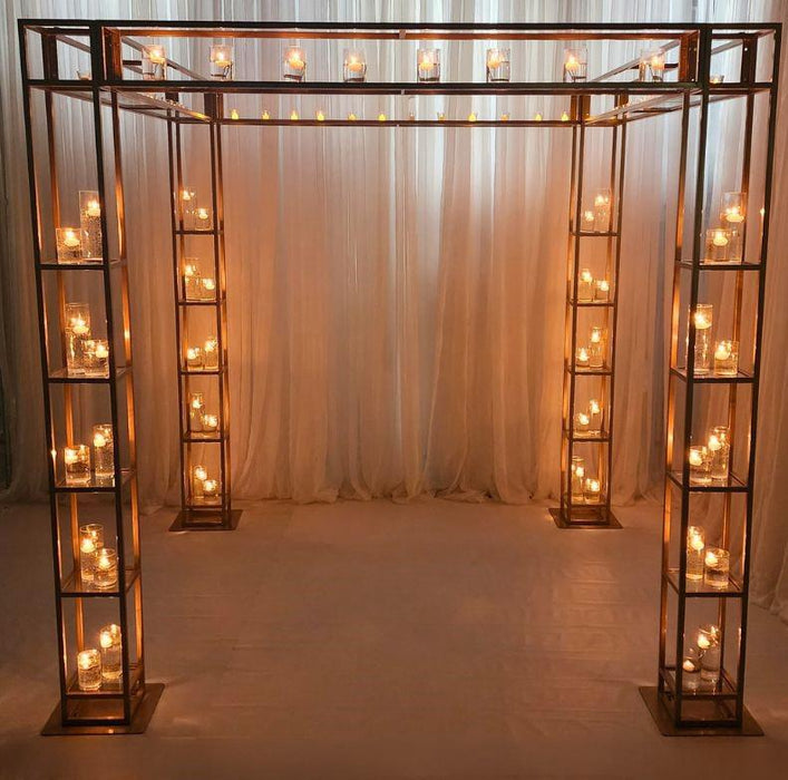 Luminara Gold Frame Mandap with Glass Shelves – 10x10x10 Feet
