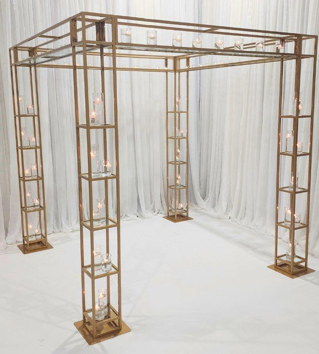 Luminara Gold Frame Mandap with Glass Shelves – 10x10x10 Feet