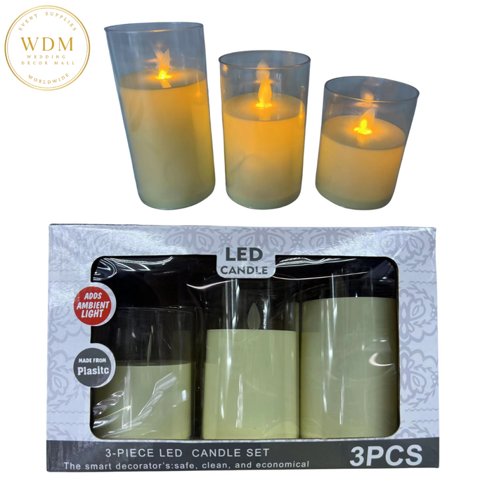 LED Flameless Glass Candles(Pack of 3)