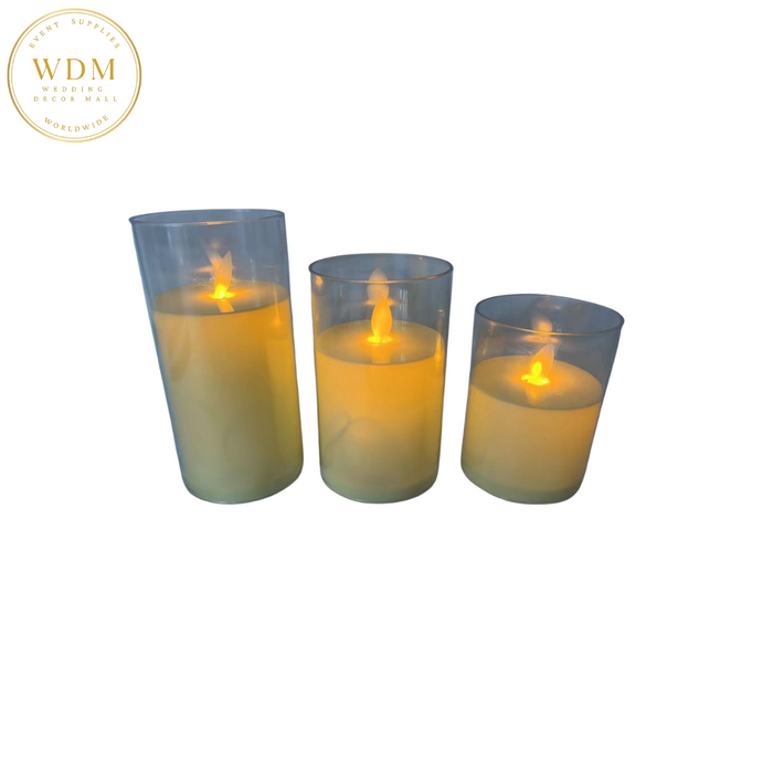 LED Flameless Glass Candles(Pack of 3)