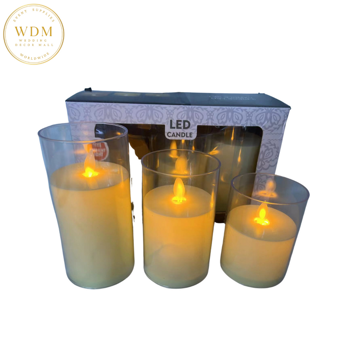 LED Flameless Glass Candles(Pack of 3)