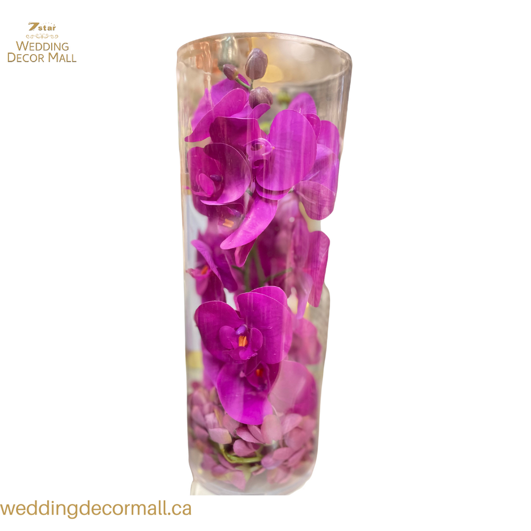 Purple Orchids in Acrylic Vase