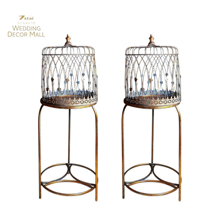 Gold Metal Bird Cage on Stand