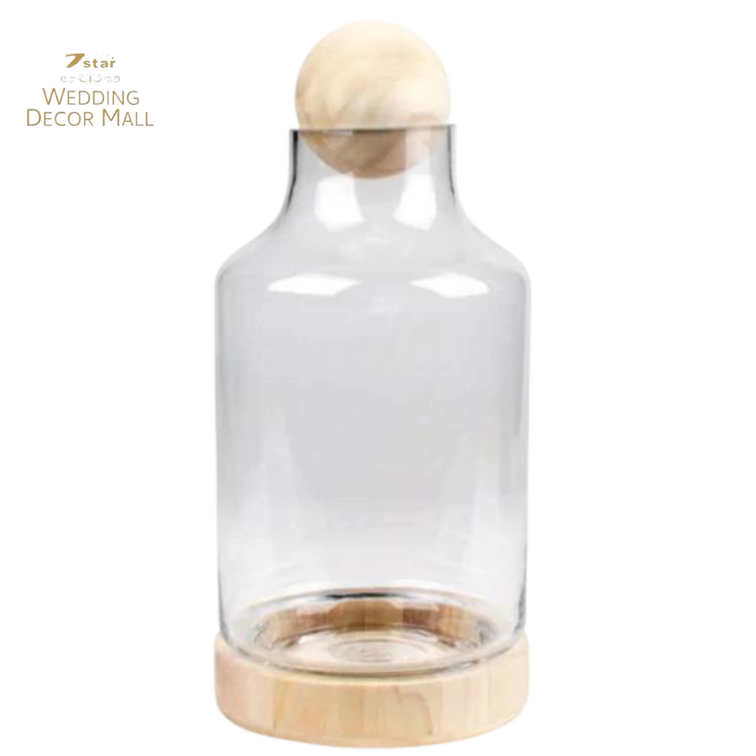Glass Jar With Wooden Base And Wooden Ball