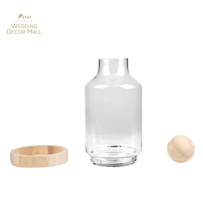 Glass Jar With Wooden Base And Wooden Ball